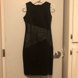 Makadamia Black Form Fitting Dress with Faux Leather Waist Detailing EU38